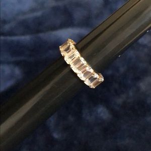 QVC DIAMONIQUE Emerald Cut Band Ring 14k Clad sz6